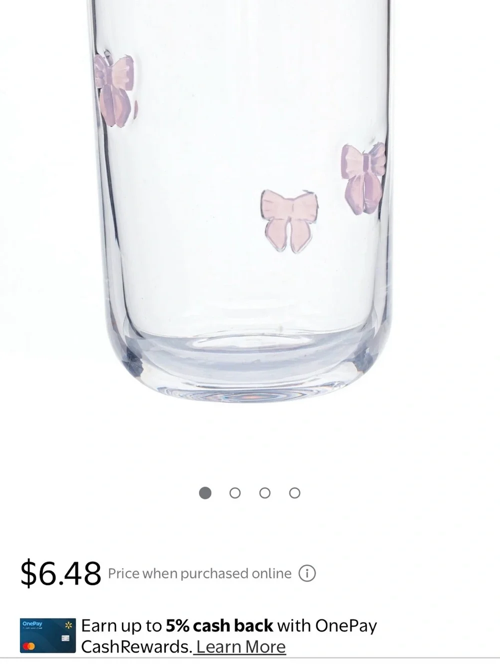 6pc Clear Glass Tumbler with Pink Bow Accents